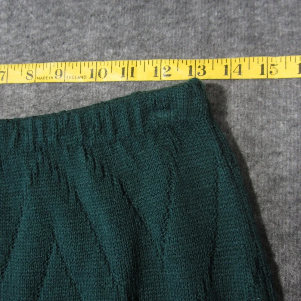 Vtg Sweater Skirt M Green Pointelle Knit Elastic Waist USA 70s Christmas Holiday